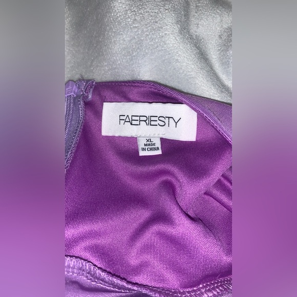 Faeriesty Elegant Purple cowl drape neck spaghetti strap slit Evening Gown XL - Picture 6 of 7